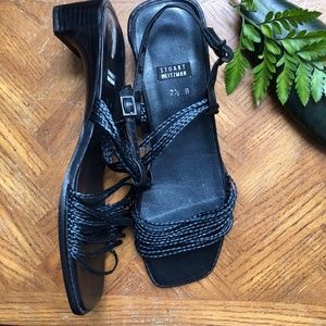 Stuart Weitzman Black Square Toe Braided Sandals